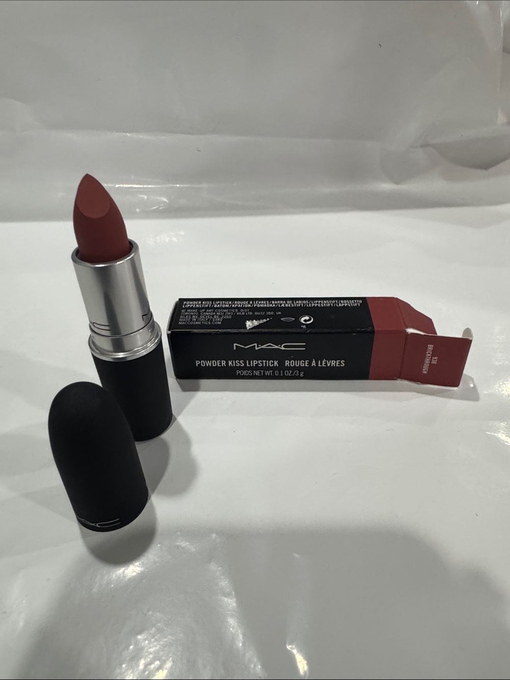 MAC Cosmetics Powder Kiss Lipstick — Warm Mauve 930 brickthrough